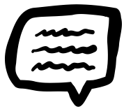 Symbol einer eckigen Sprechblase mit stilisiertem Text